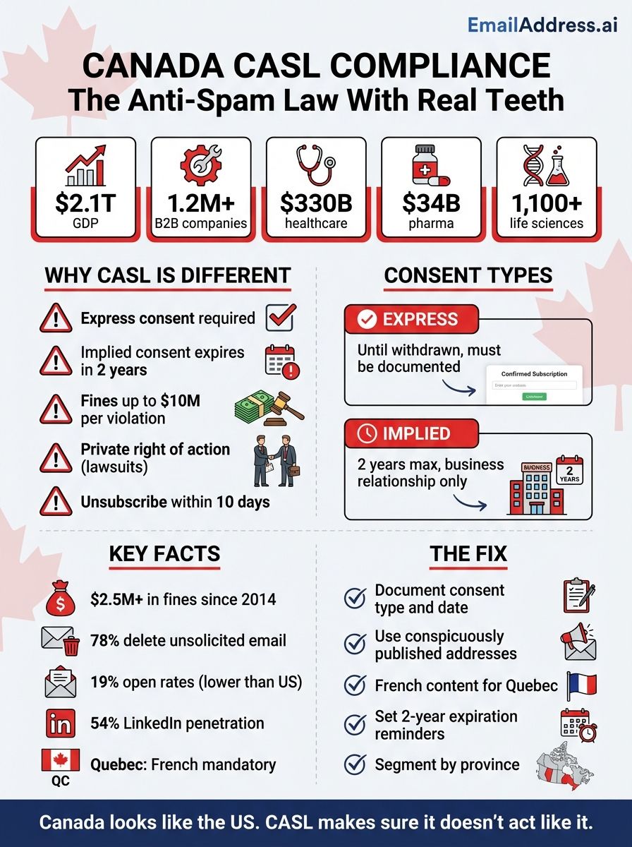 Canada Casl, Canada Email Data Infographic