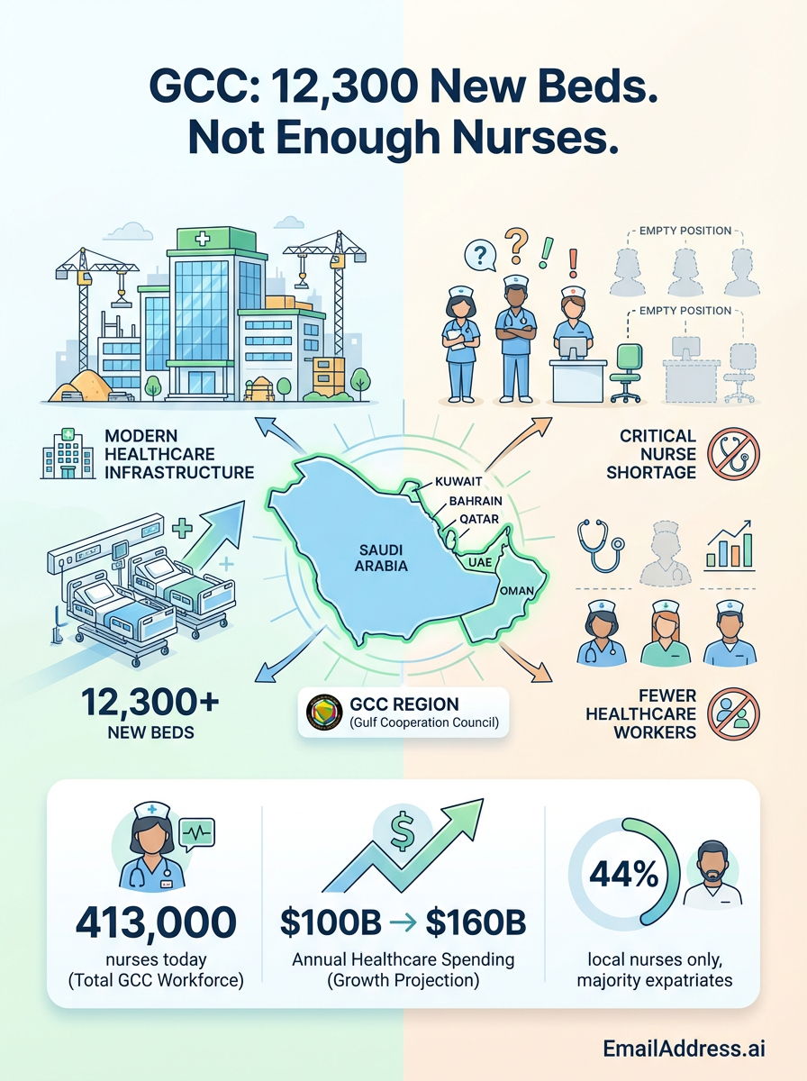 Nurse Shortage GCC, MEA HCP Data Infographic