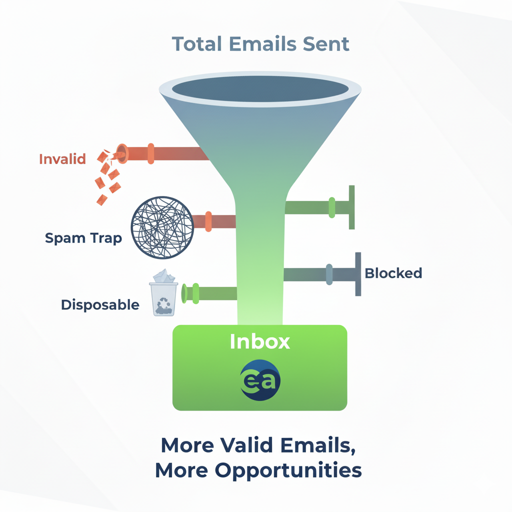 Email deliverability funnel showing valid and invalid emails reaching the inbox in 2025