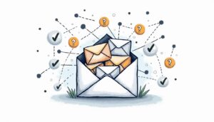 An abstract representation of an email inbox filled with various envelopes