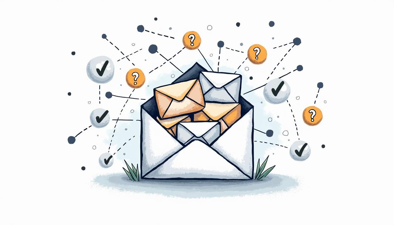 An abstract representation of an email inbox filled with various envelopes